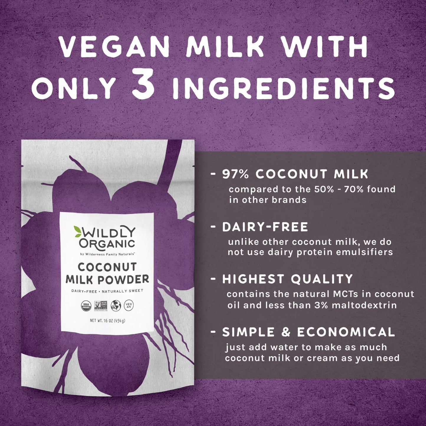 Wildly Organic Coconut Milk Powder 16 Oz, 1 Lb Bag - Organic, Dairy-Free, Dry Milk Powder, Unsweetened, Dehydrated, Gluten-Free,