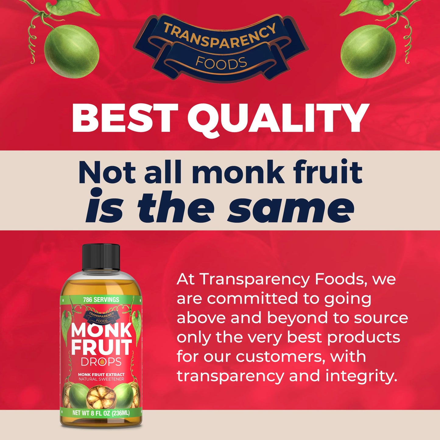 100% Pure Monk Fruit Extract (6 Drops = 1 Tsp of Sugar) Zero Calories  Non-GMO  No Fillers - Liquid Monk Fruit Sweetener No Erythritol by Transparency Foods NEW FORMULA (8oz  786 servings)