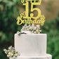 15th Birthday Cake Topper - Double Sided Gold Glitter, Happy 15th birthday Cake Topper for girls,15 Cake decorations For girls, 