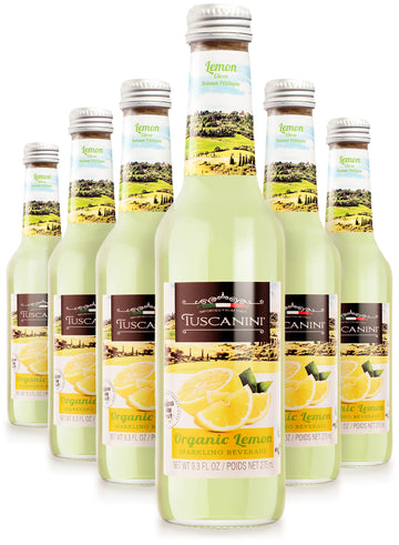 Tuscanini Organic Cold Pressed Sparkling Lemon Soda (6 Pack) Contains 16% Real Juice! No Food Coloring or Artificial Flavors, Pr