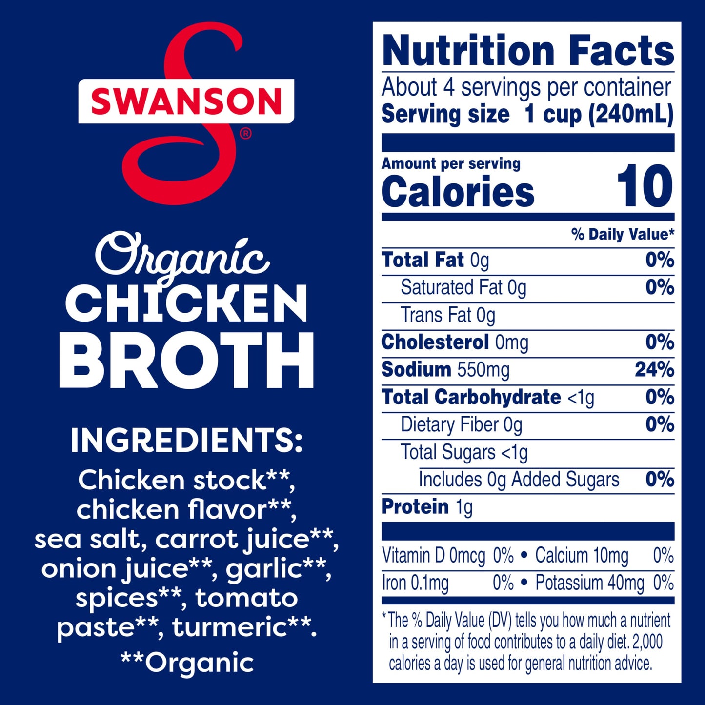 Swanson 100% Natural Organic Chicken Broth, 32 Oz Carton (Pack Of 12)