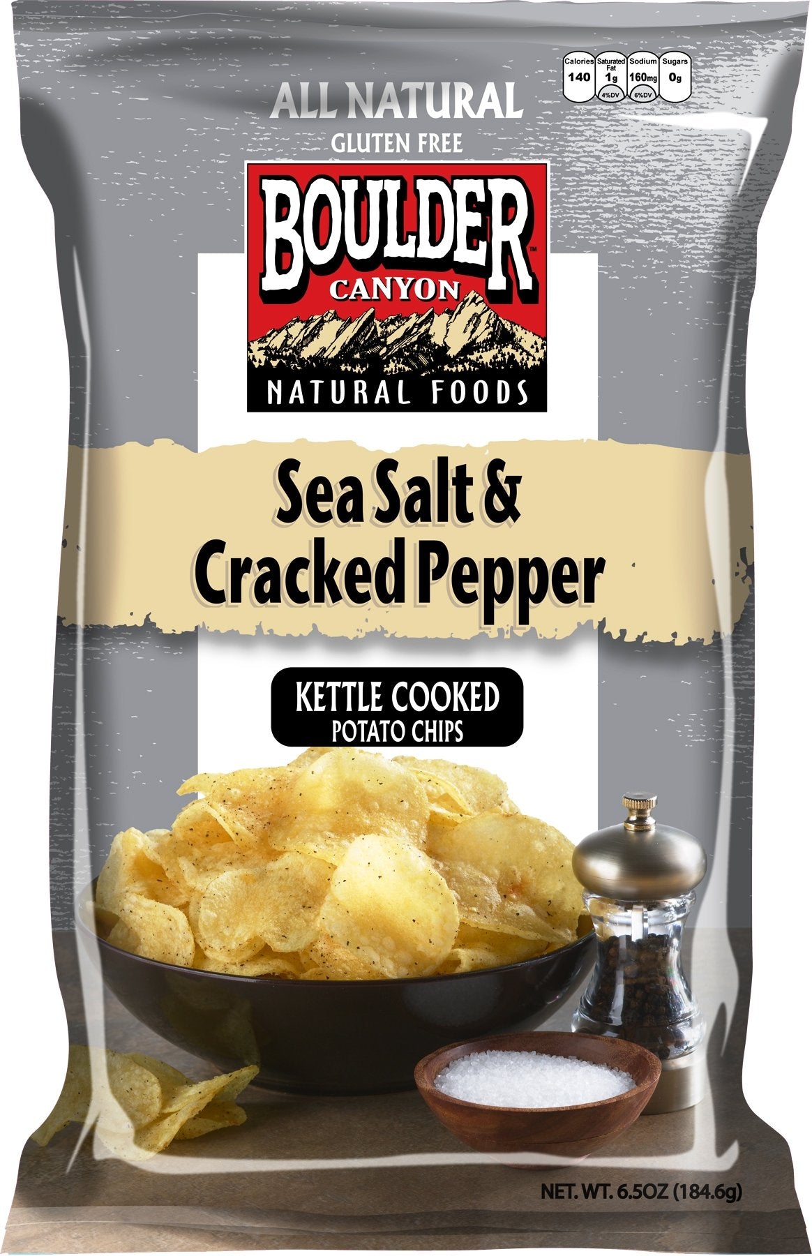 Boulder Canyon Kettle Cooked Potato Chips, Sea Salt & Cracked Pepper, 5 Ounce (Pack Of 12)