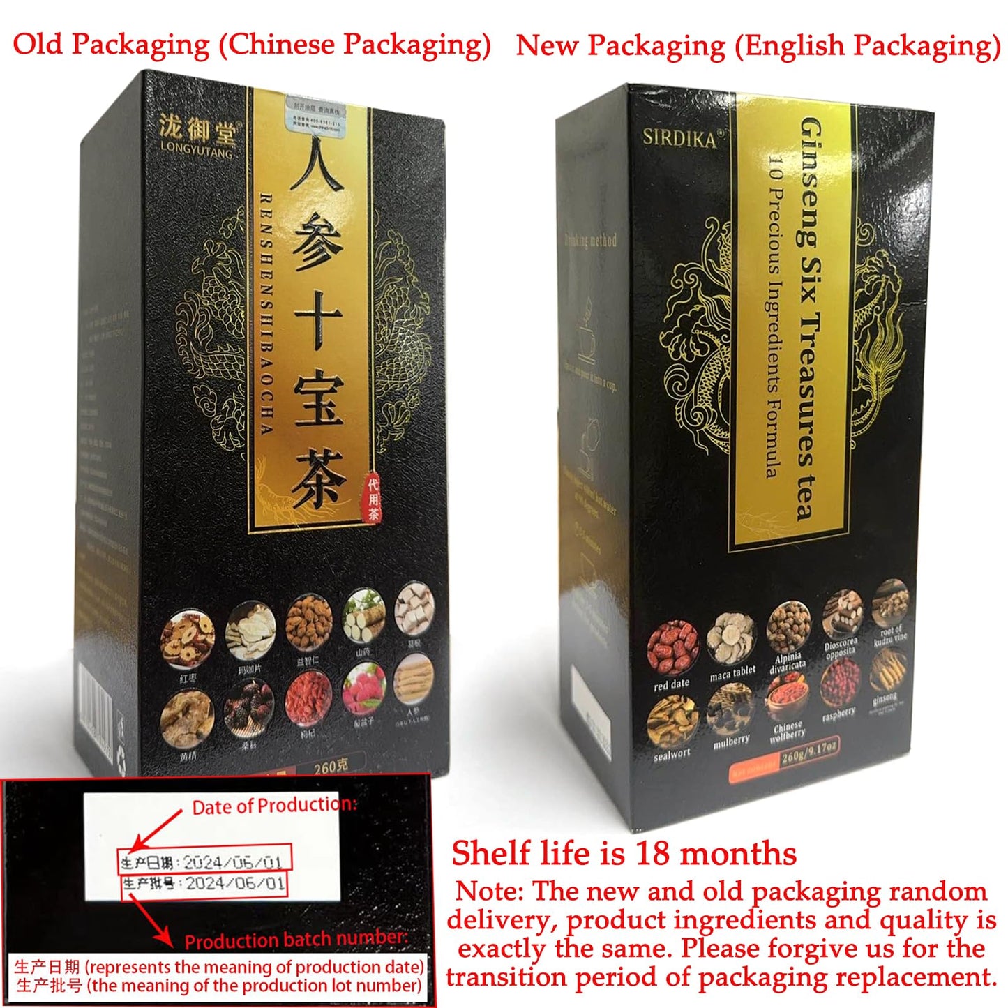 Kidney Tea Formula Ginseng Six Treasure Tea, 10 Precious Ingredients Formula, 260G/Box Ginseng Five Treasure Aid Root Kidney Tea