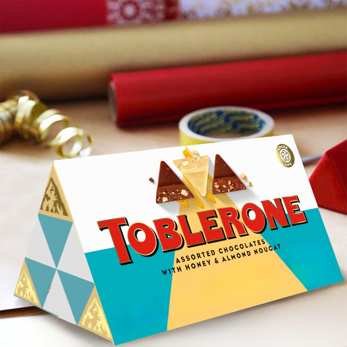 Toblerone Chocolate Gift Box (Milk Chocolate, White Chocolate, & Milk Chocolate With Salted Caramelized Almonds Chocolate Bars), Valentines Day Chocolate Candy, 9 - 3.52 Oz Bars