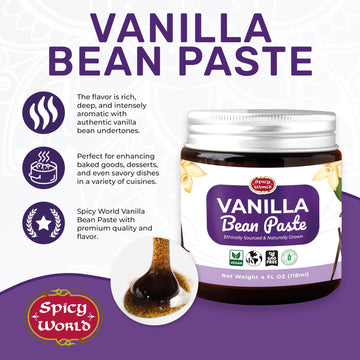 Spicy World Vanilla Bean Paste 4Oz Jar - All Natural & Pure - Made With Organic Agave Syrup - For Cooking, Baking & Desserts - 1
