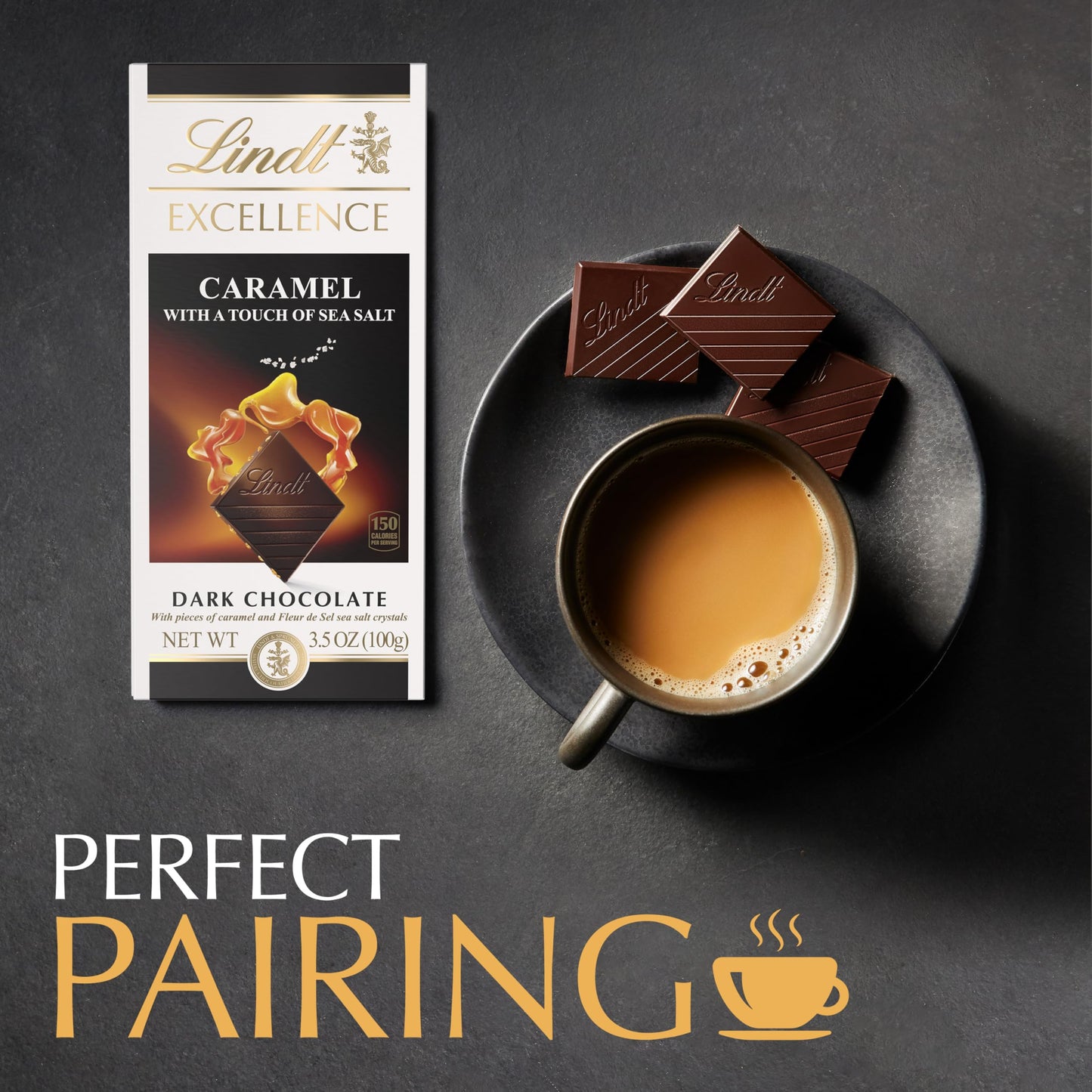 Lindt EXCELLENCE Caramel Sea Salt Dark Chocolate Bar, Dark Chocolate Candy with Pieces of Caramel and Sea Salt Crystals, 3.5 oz.