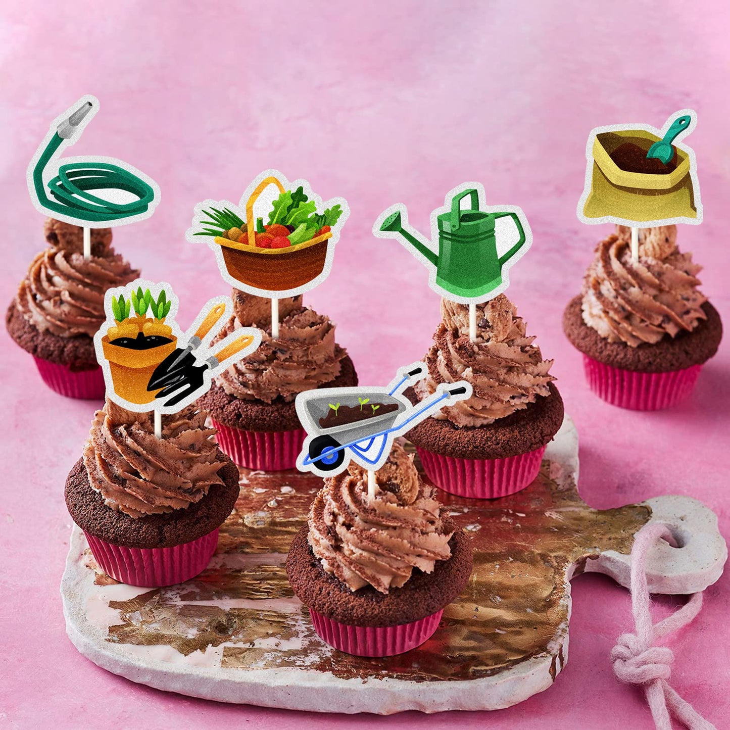 Mefeng 18 Pcs Vegetable Garden Theme Cupcake Topper, Garden Tool Summer Party Dessert Cupcake Decorations - Spring Theme Party D