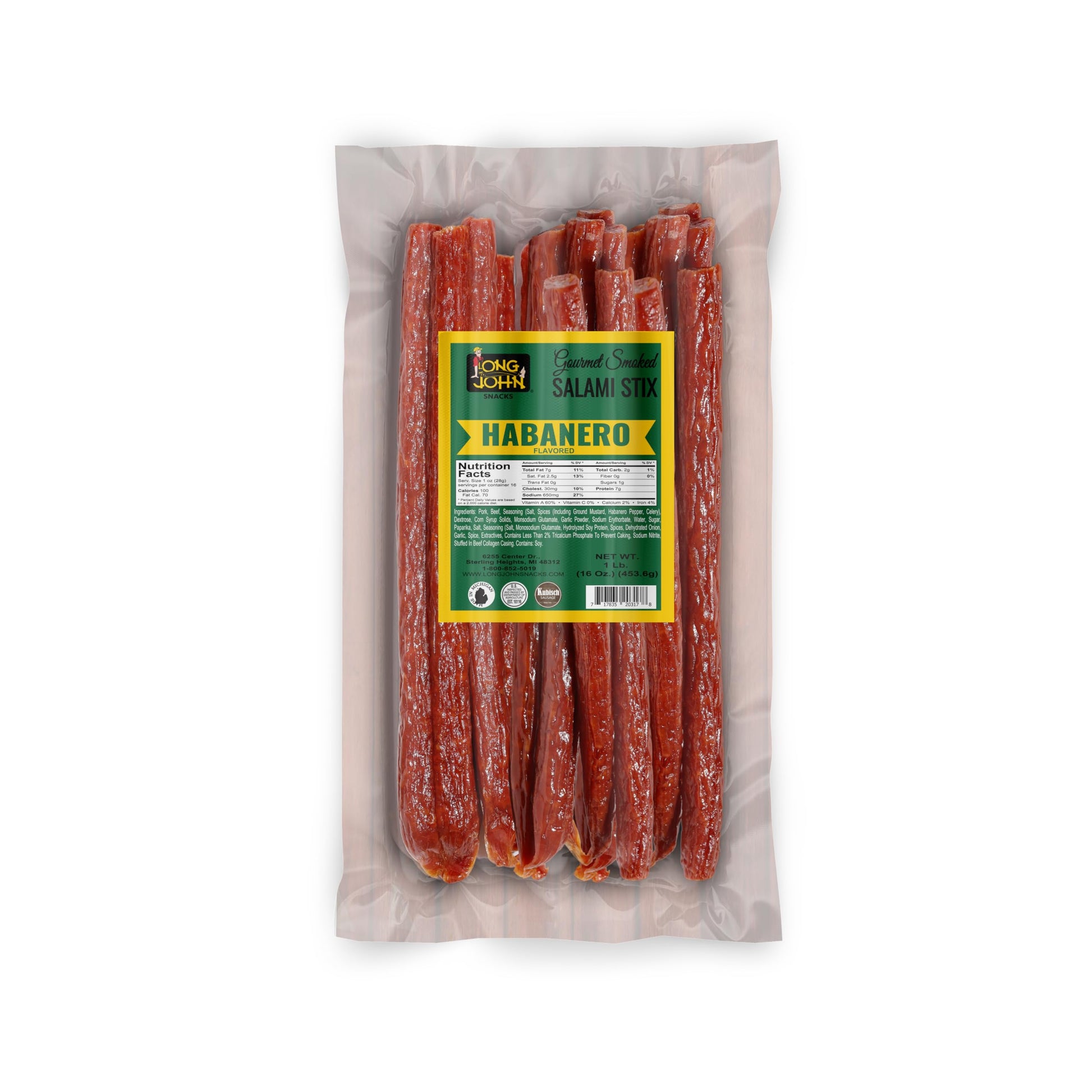 Long John Snacks Dried Salami Sticks - High Protein, Low Carb, Gluten-Free - 16 Oz Pack