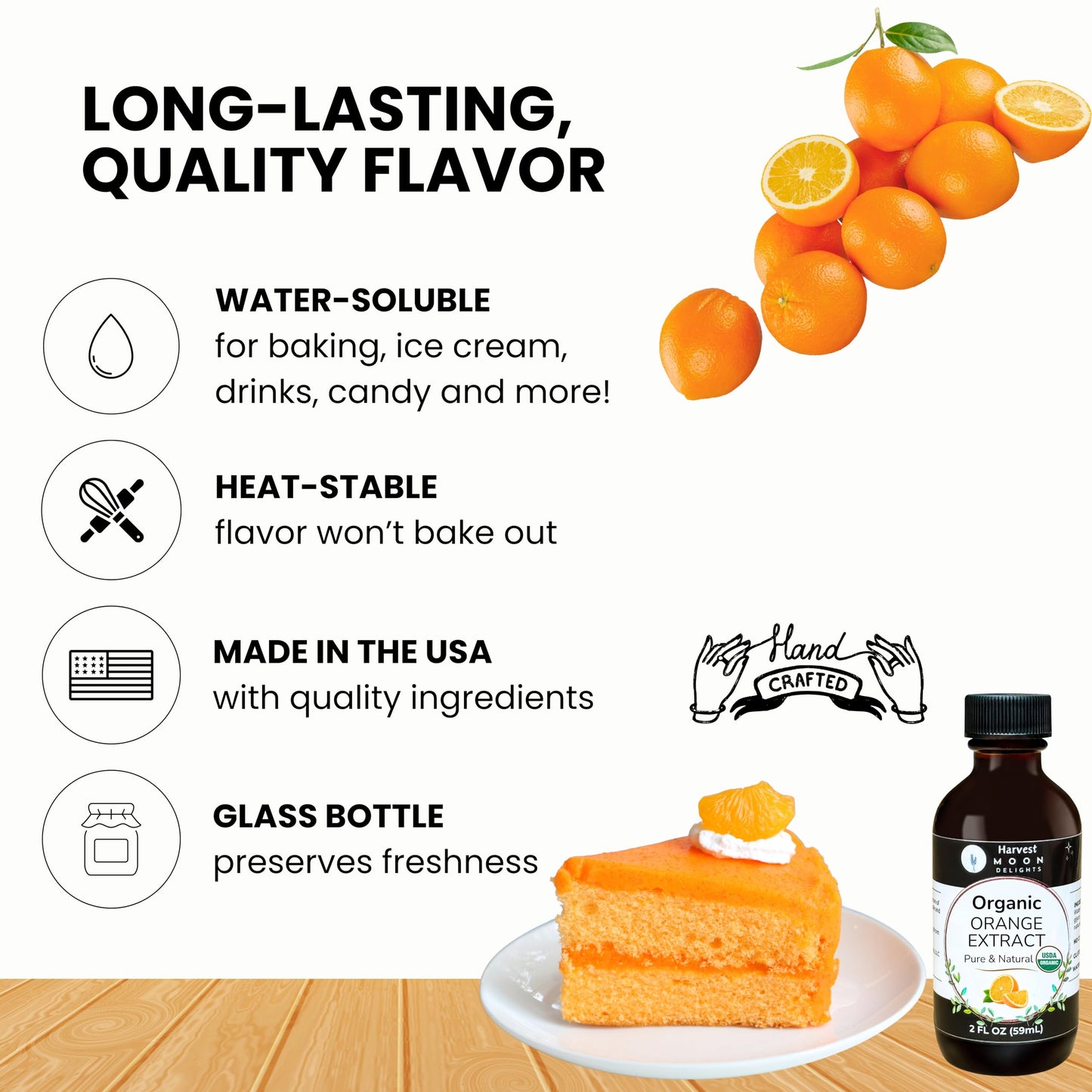 Organic Orange Extract For Baking, Ice Cream, Drinks, And Candy - 2 Oz - Water-Soluble - By Harvest Moon Delights - Pure Orange