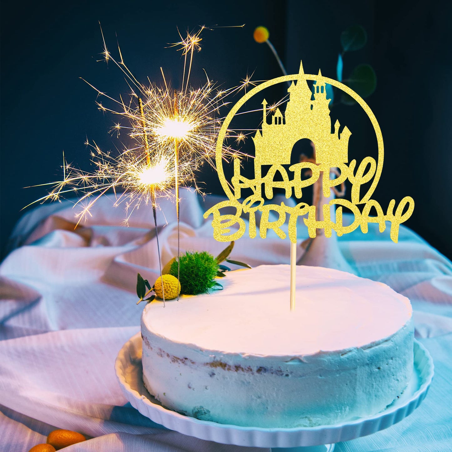 Arthsdite Castle Birthday Cake Topper, Castle Theme Birthday Party Decoration, Princess Prince Happy Birthday Cake Decoration -