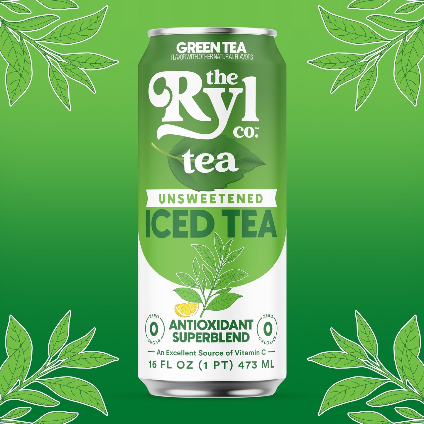 Ryl Unsweetened Green Iced Tea - Antioxidant Superblend, No Artificial Ingredients, Zero Sugar, Zero Calorie, Low Carb, Non-Gmo,