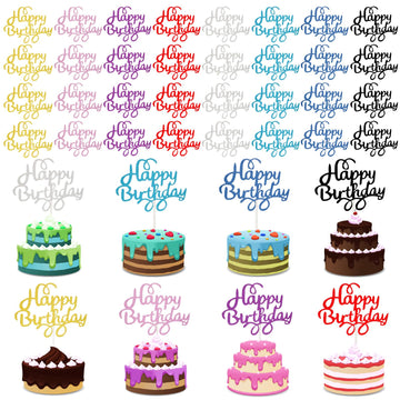 40 Pieces Happy Birthday Cake Toppers Glitter Birthday Cupcake Topper Cake Party Supplies Birthday Decorations For Children Or Adults, 8 Colors (Classic)