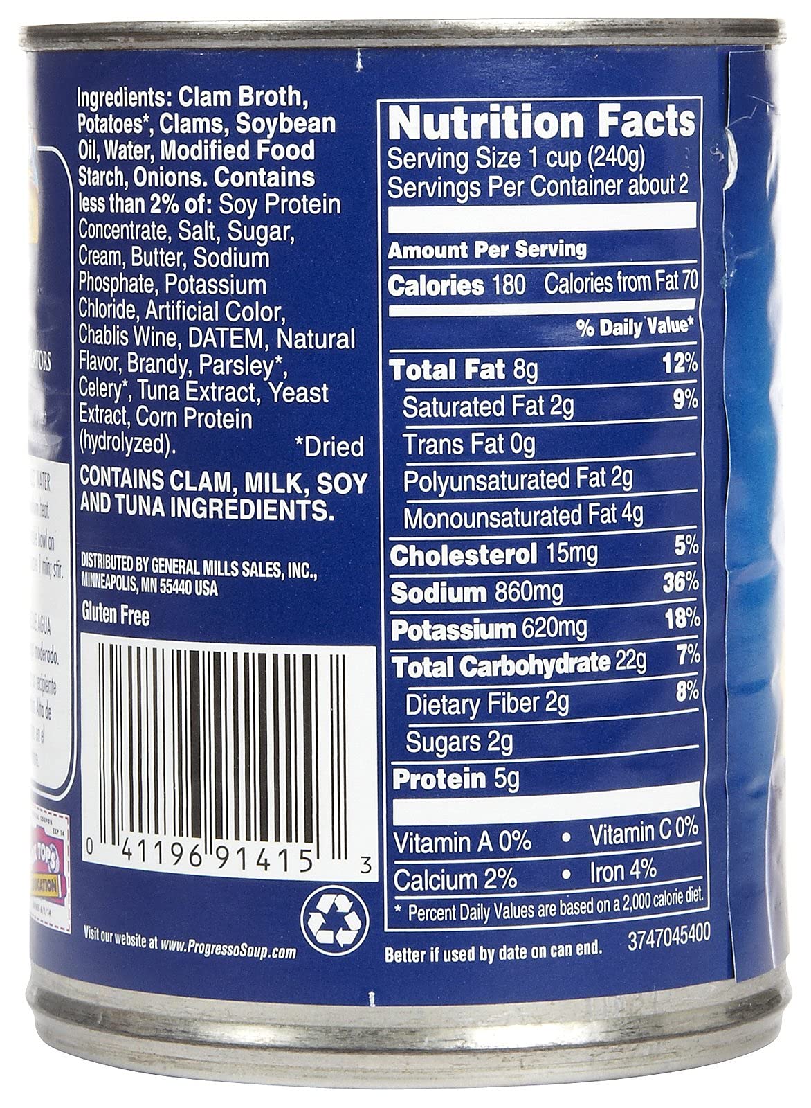 Progresso, Rich & Hearty Soup, Gluten Free, New England Clam Chowder, 18.5oz Can (Pack of 6)