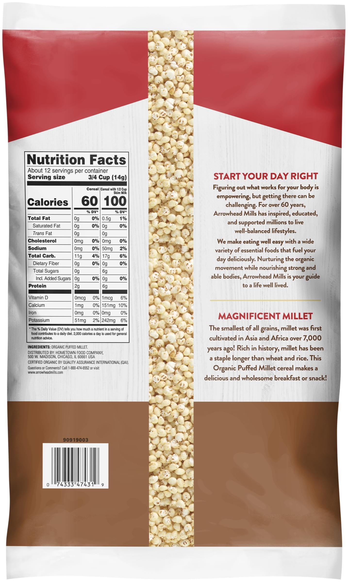 Arrowhead Mills Puffed Millet Cereal, 6 oz Bag, Pack of 12, Gluten-Free