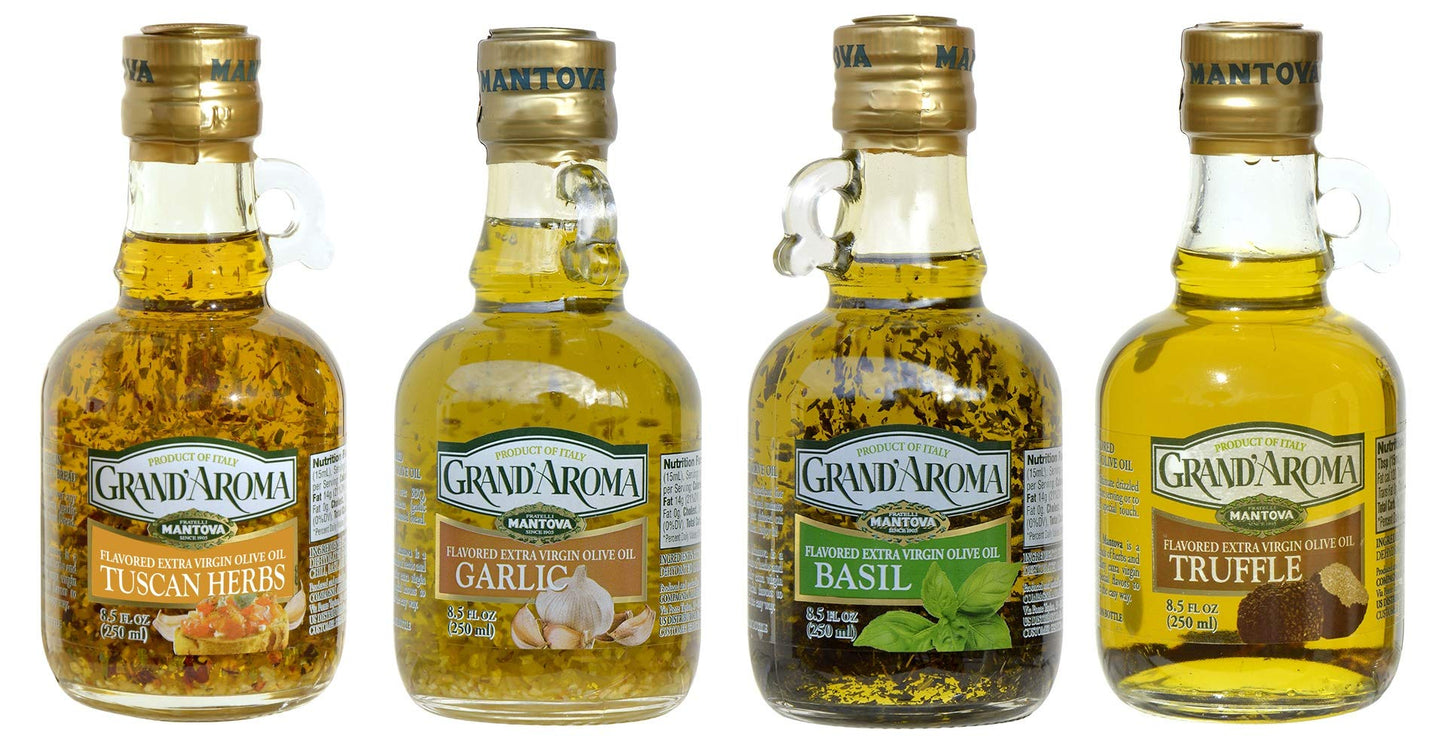 Mantova Grand’Aroma Flavored Extra Virgin Olive Oil Variety Gift Set, 8.5 Fl Oz (Pack of 4), Cold-Pressed, 100% Natural, Made in Italy