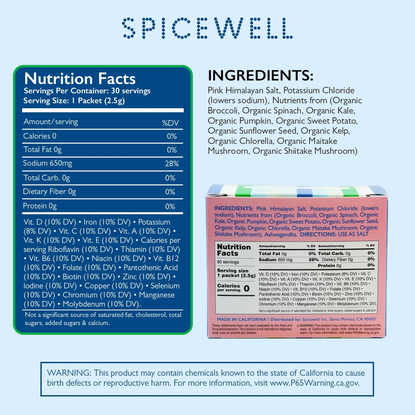 Spicewell Himalayan Pink Salt with 21 Plant-Based Vitamins, 2.64 oz, 30% Lower Sodium, Healthy Seasoning