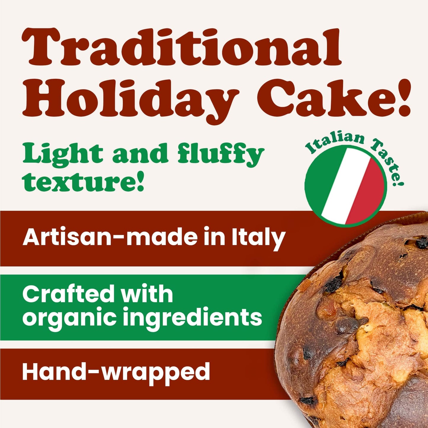 Food to Live Organic Italian Panettone, Pack of 2, Traditional Holiday Cake with Raisins & Candied Orange Peel, 750g (1.65 lb)