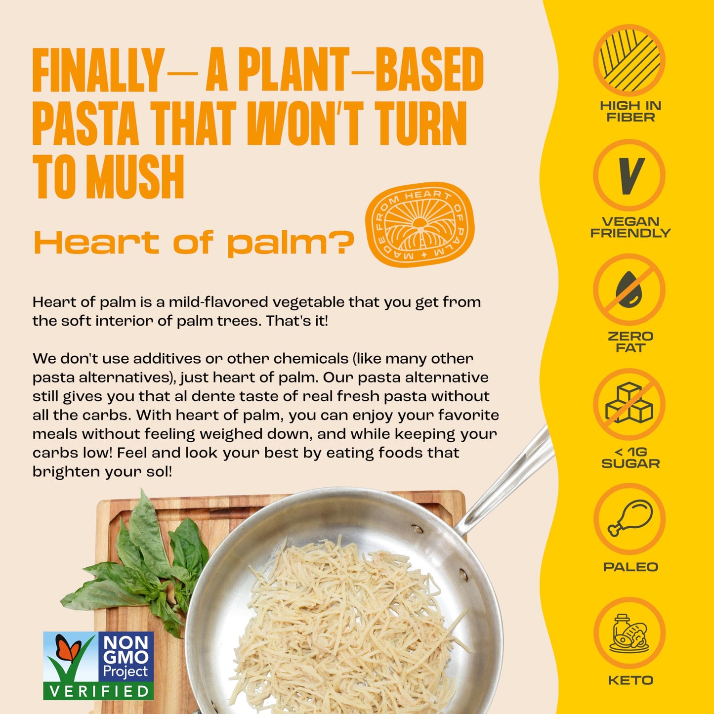 Food for the Sol Hearts of Palm Spaghetti (3-Pack) - 22 Calories Delicious, Gluten Free Low Carb Pasta - Healthy, Clean Ingredie