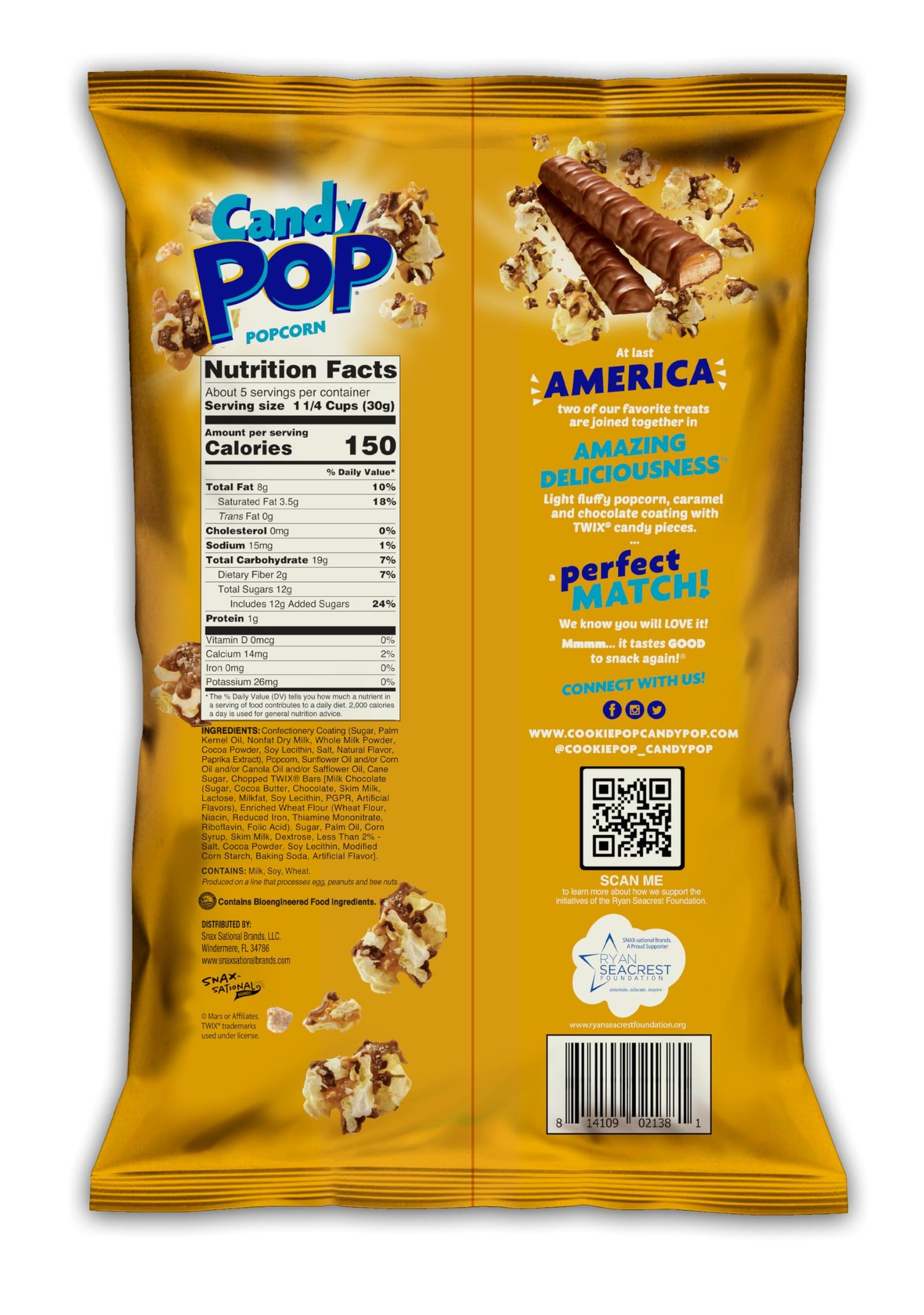 Candy Pop Twix Candy Coated Popcorn (5.25Oz Bags) Made With Real Twix Candy Pieces - Pack Of 12