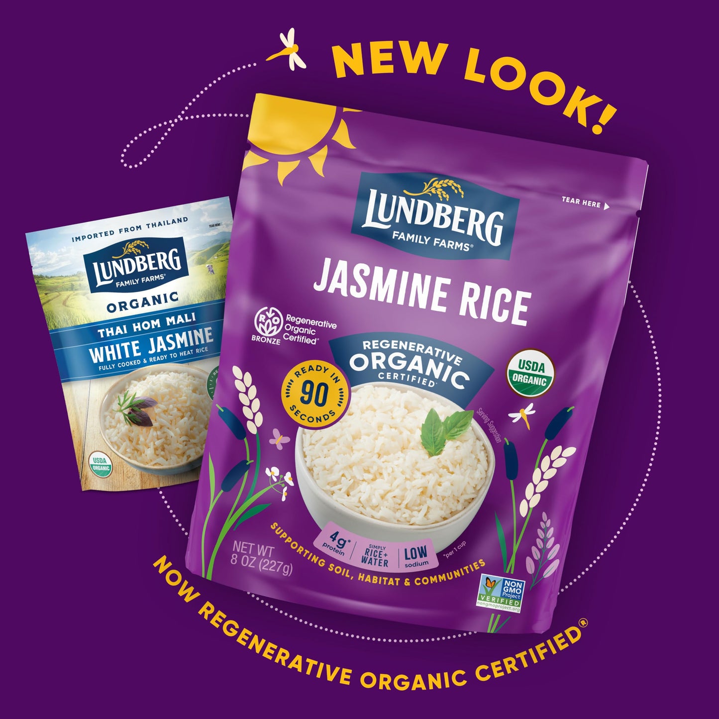 Lundberg Jasmine Rice, Ready In 90 Seconds, 6-Pack – Regenerative Organic Certified Long Grain White Rice, Microwavable, Fluffy, Non-Sticky, Aromatic Organic Rice, 8 Oz Ea