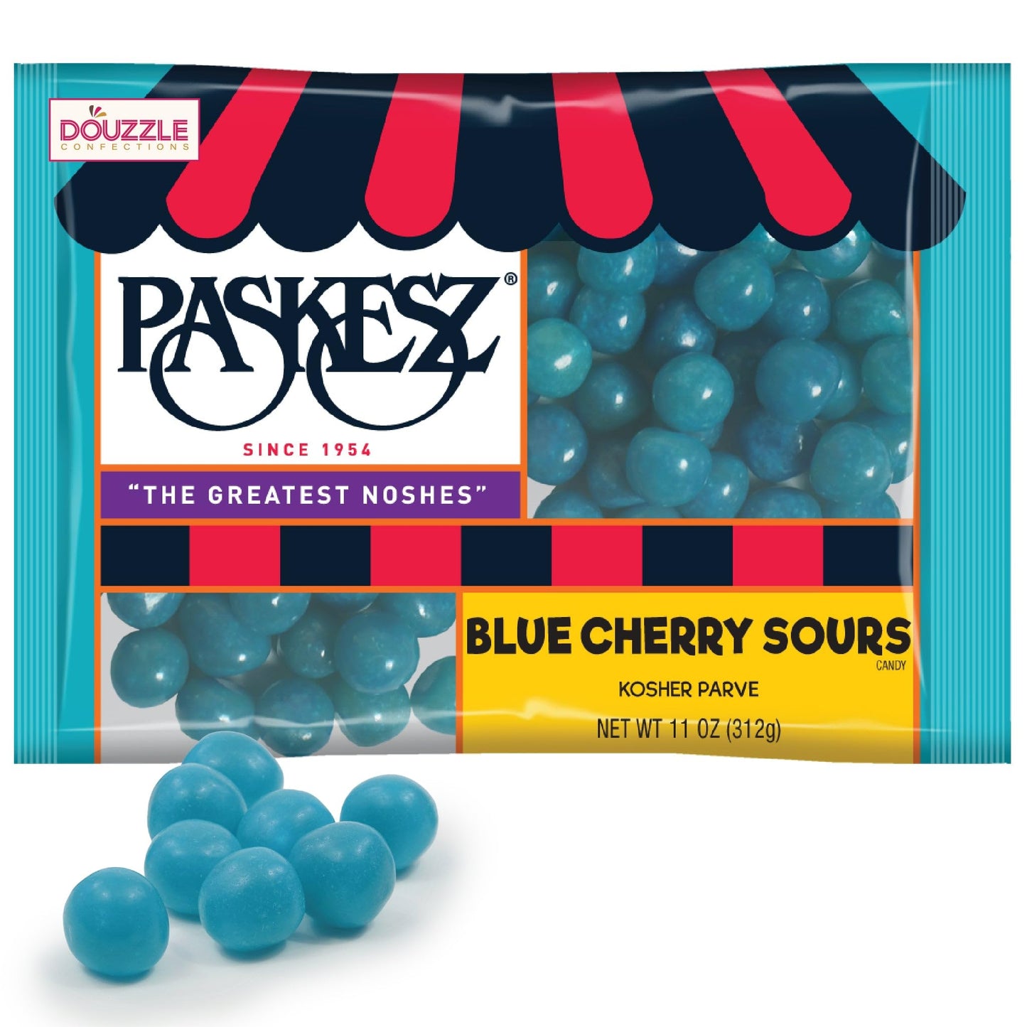 DOUzzle Back To School Cherry Sours Blue Candy Balls, Chewy Candies (11oz, 1 Pack) Party Favor, Goodie Bag & Pinata Filler - Glu
