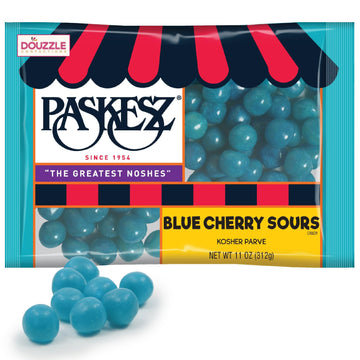 DOUzzle Back To School Cherry Sours Blue Candy Balls, Chewy Candies (11oz, 1 Pack) Party Favor, Goodie Bag & Pinata Filler - Glu