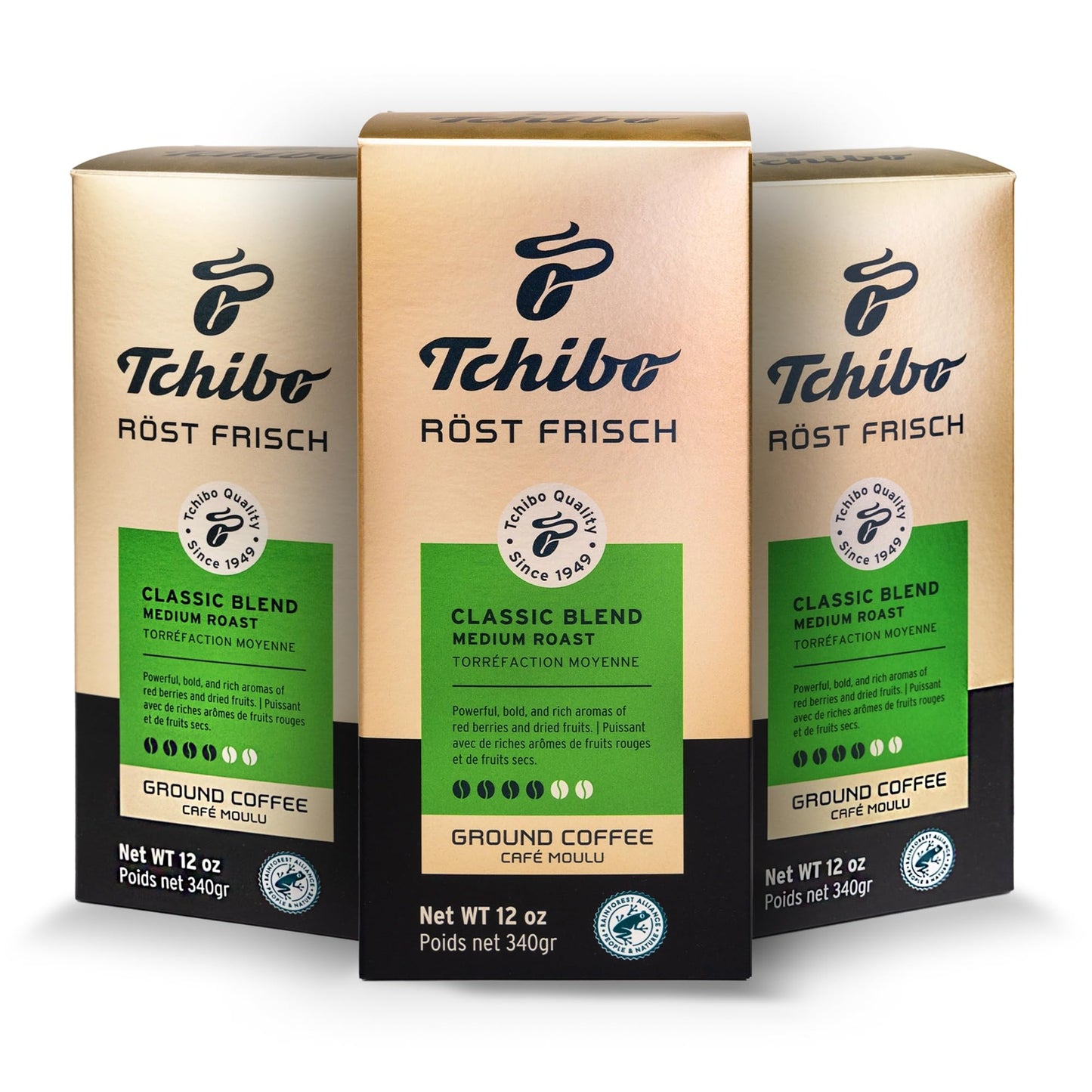 Tchibo Ground Coffee Classic Blend, Lightly Roasted Arabica, Intensity 3/6, 12 oz (Pack of 3)