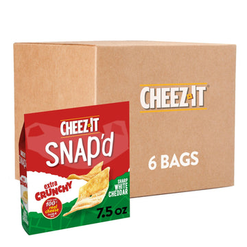 Cheez-It Snap'D Cheese Cracker Chips, Thin Crisps, Extra Crunchy, Sharp White Cheddar (6 Bags)