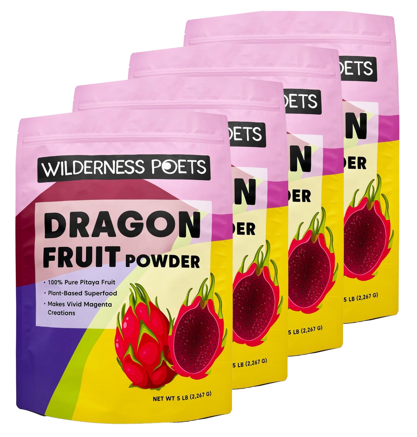 Wilderness Poets, Freeze Dried Dragon Fruit Powder - Pink Pitahaya, Pitaya - 5 Pound (Pack Of 4) - Antioxidant Superfood