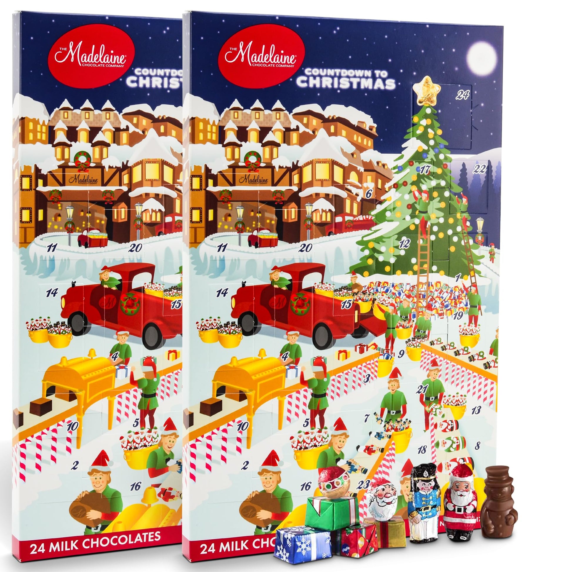 Madelaine Christmas Countdown Advent Calendar - 2023 Edition, 6 oz Solid Milk Chocolate, 24 Chocolates, Pack of 2