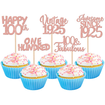 30Pcs Vintage 1923 Cupcake Toppers Glitter One Hundred 100 Fabulous Happy 100Th Birthday Cupcake Picks Awesome Since 1923 Cake D