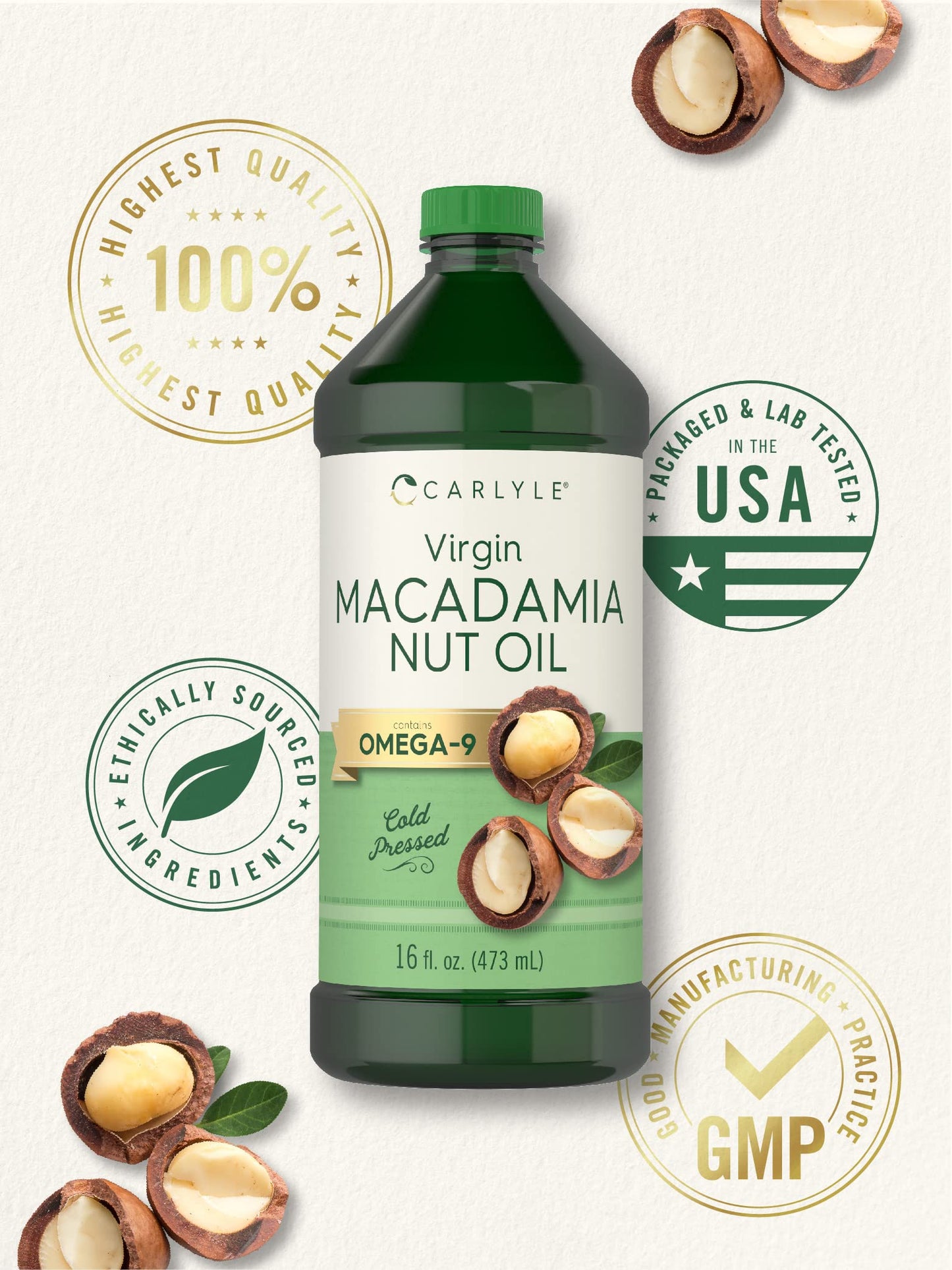 Carlyle Macadamia Nut Oil - Cold Pressed, Food Grade, Vegan - 3 x 16 Fl Oz Bottles, Non-GMO, Gluten Free, Virgin Oil