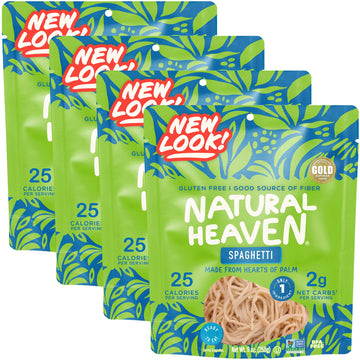 Natural Heaven Spaghetti Noodles, Hearts of Palm, 4-Pack – Naturally Rich in Potassium, Low-Calorie Veggie Pasta, Keto & Gluten-Free Food, Vegan, 9 Oz Ea