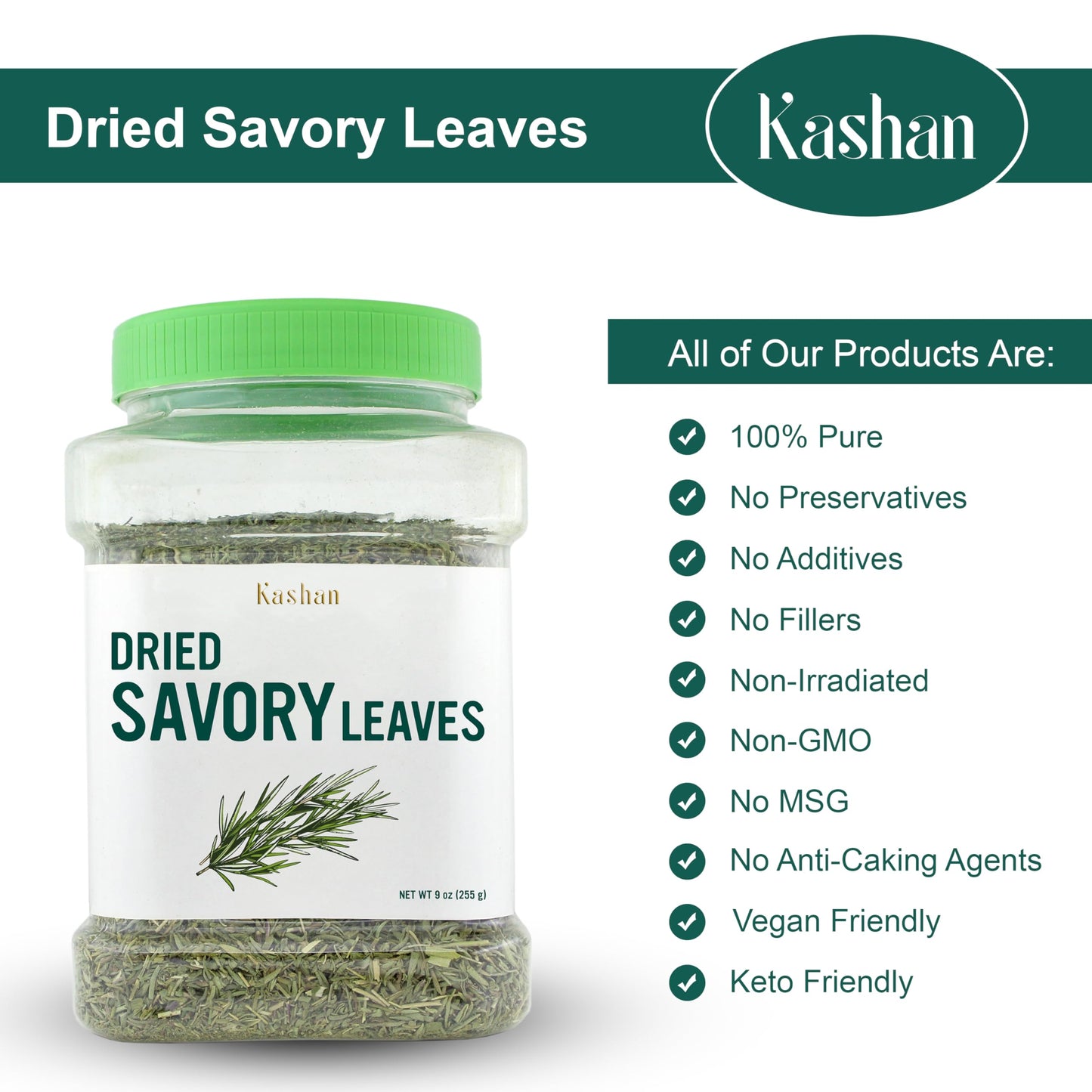 Kashan Dried Savory Leaves, Great For Cooking And Herbal Tea, Pure Mediterranean Seasoning, Vegetarian 9Oz (255G)