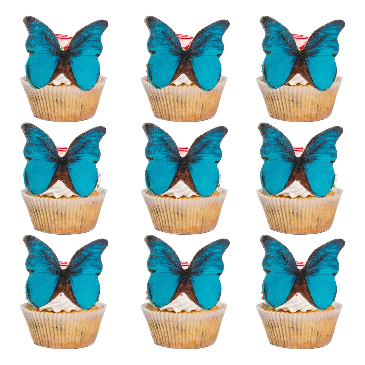 Gyufise 48Pcs Edible Butterfly Cake Decorations - Wafer Paper Butterflies & Cupcake Toppers - Blue