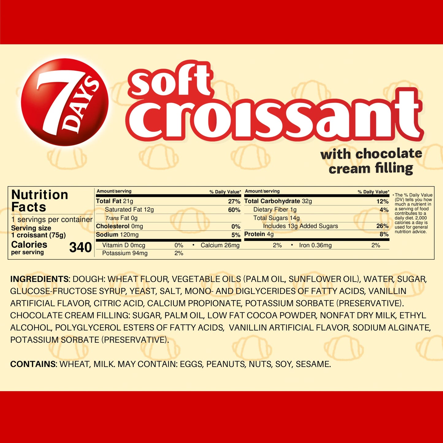 7Days Soft Croissant Variety Pack (24 Count), 6 Chocolate, 6 Vanilla, 6 Strawberry Vanilla, 6 Caramel, Breakfast Pastry, Individ