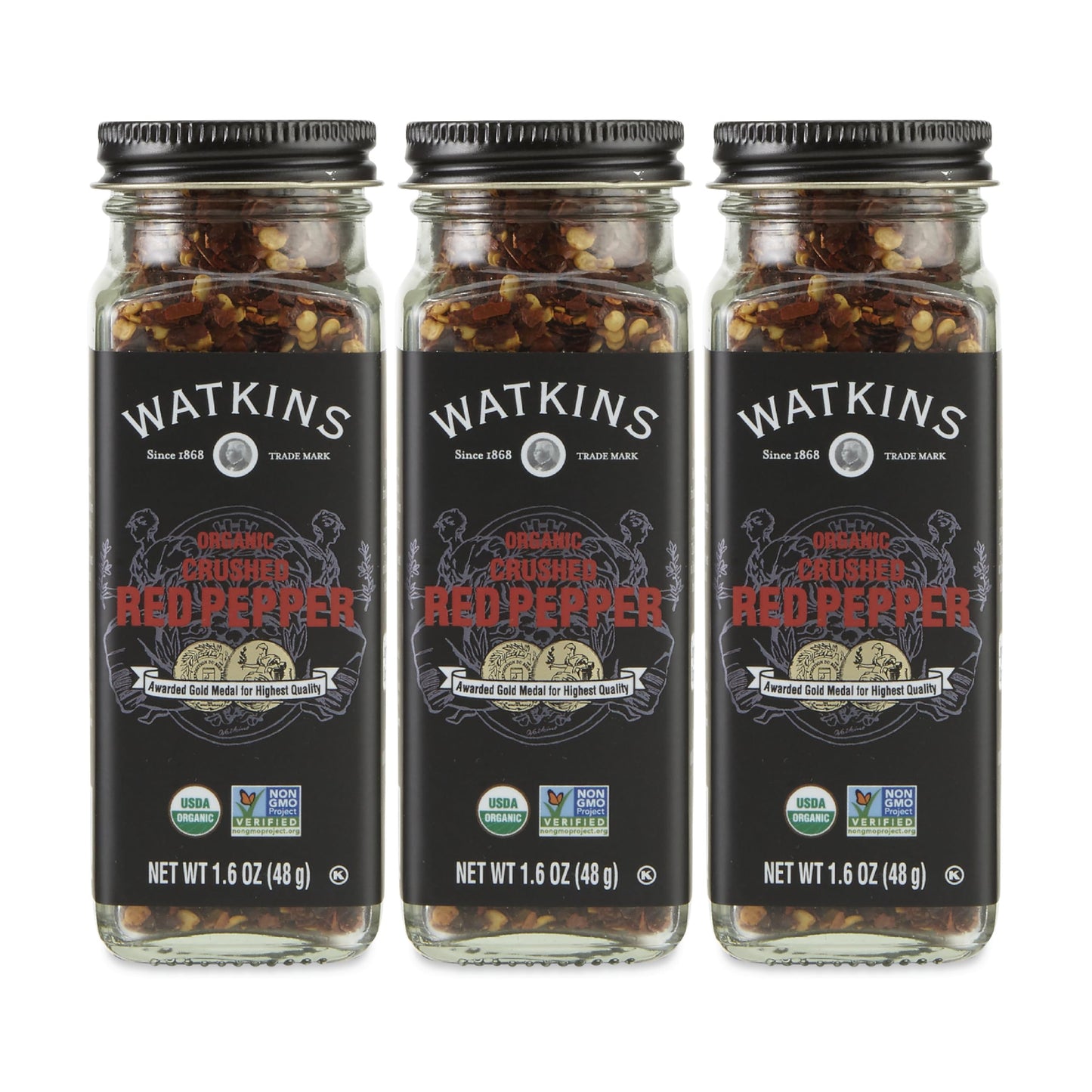 Watkins Gourmet Organic Spice Jar, Crushed Red Pepper, 1.6 Ounce Jar, 3-Pack