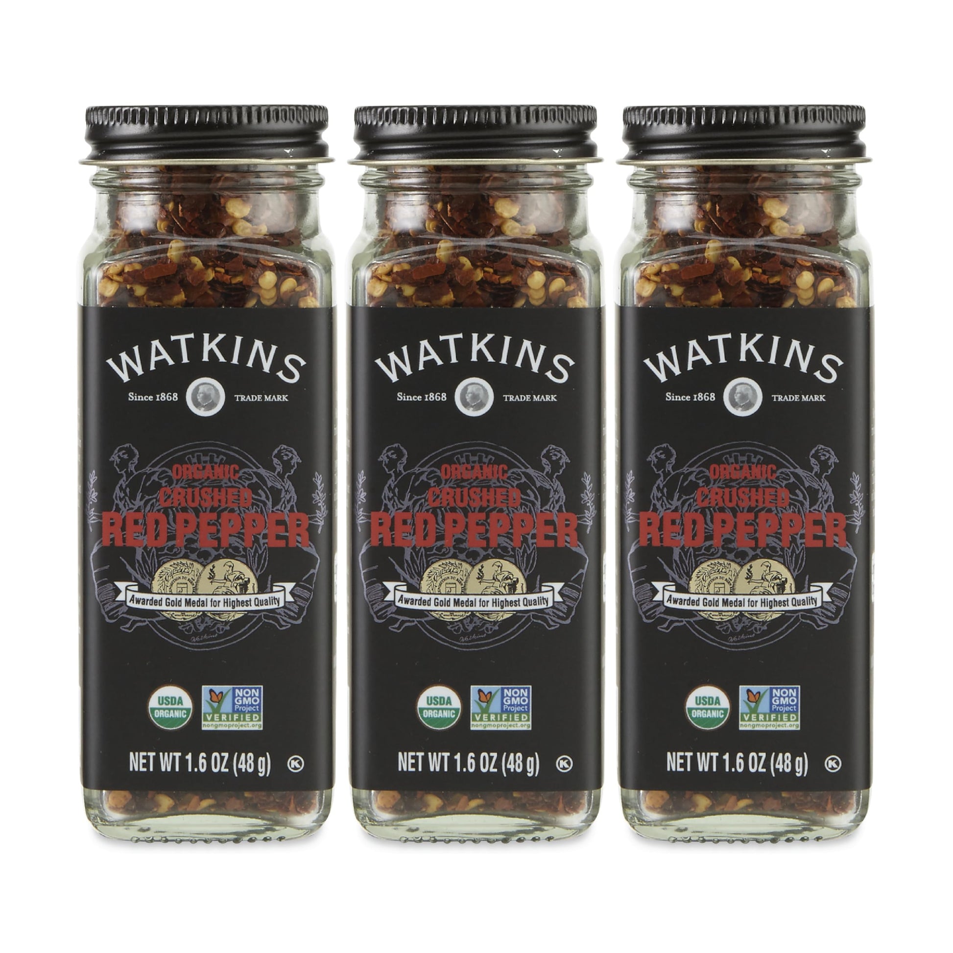 Watkins Gourmet Organic Spice Jar, Crushed Red Pepper, 1.6 Ounce Jar, 3-Pack