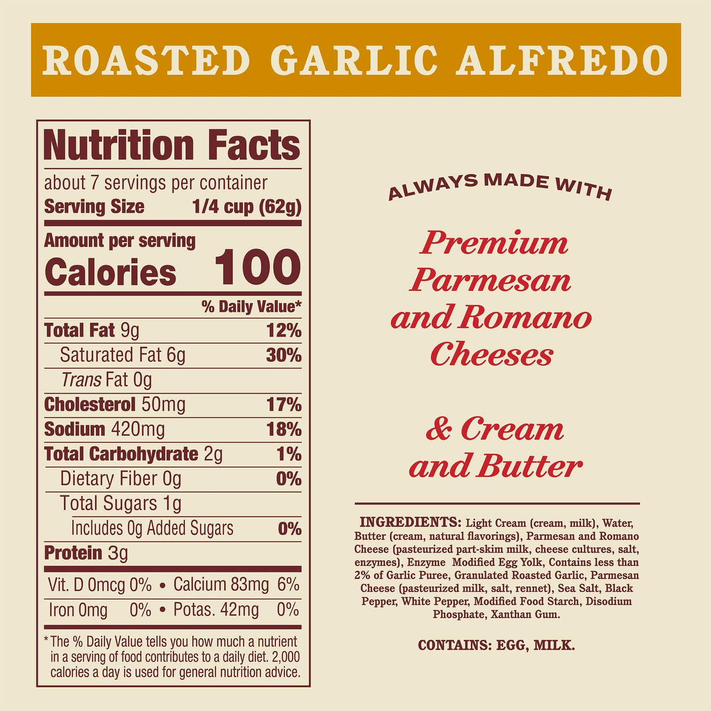 Raos Homemade Alfredo Sauce  Roasted Garlic Alfredo  15 oz  Rich & Creamy Pasta Sauce  Carb Conscious  Keto Friendly  enhanced Quality  Blend of Parmesan & Romano Cheese  Cream and Butter