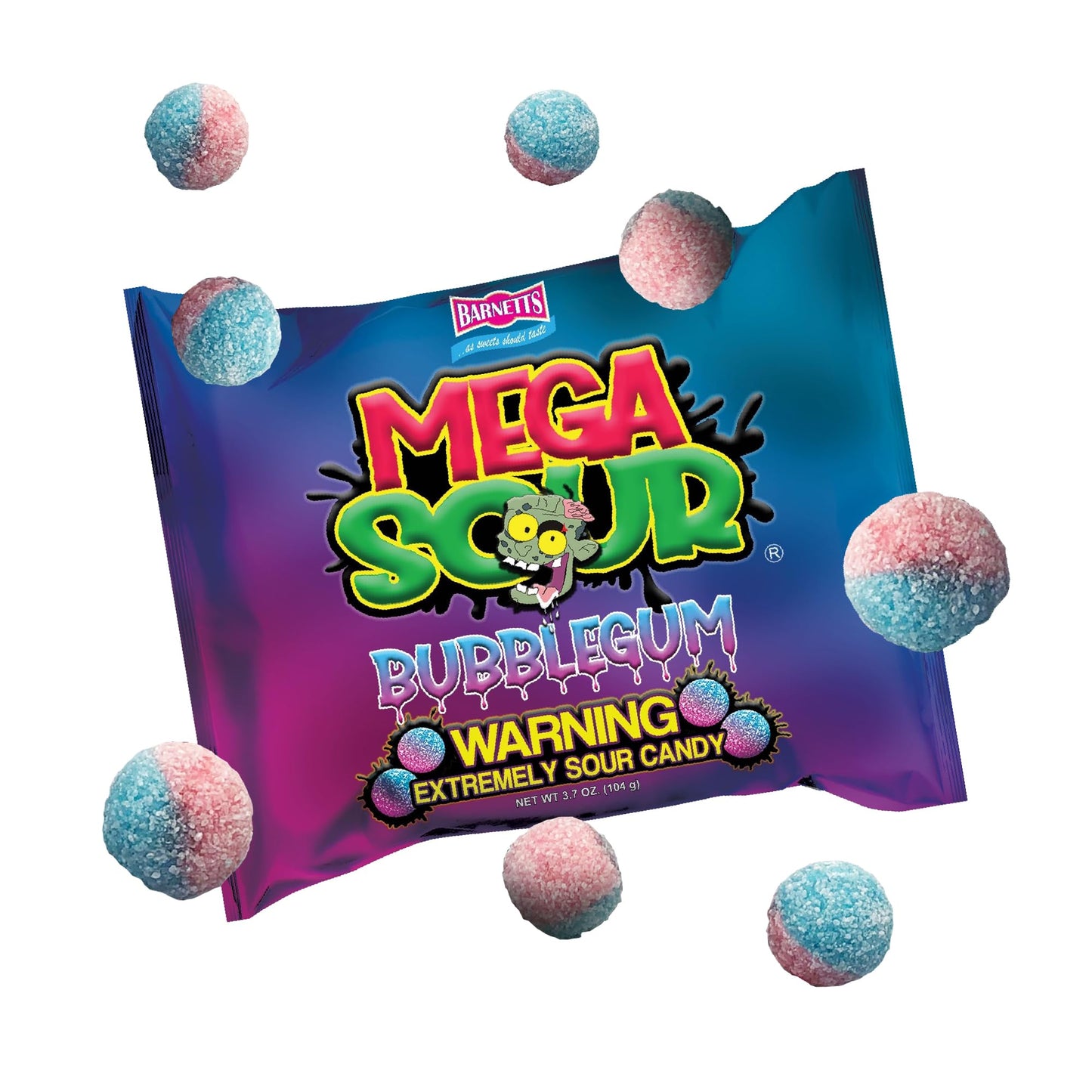 Barnetts Mega Sour Candy Bubblegum - 104g - Handmade Sweets - Sour Coating - Trendy Sweet Bags