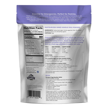 Augason Farms Dried Whole Egg Powder Resealable Pouch Emergency Food Storage 11.9 Oz.