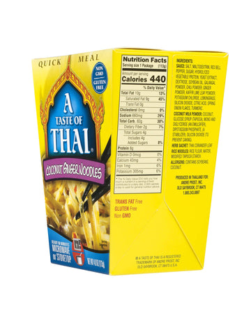 A Taste Of Thai Coconut Ginger Noodles - 4Oz Pack Of 6 Heat & Eat Instant Noodles Flavored With Classic Thai Spices | Gluten-Free | Ideal Vegan Meal | Perfect Side For Chicken Fish & Meat Entrees
