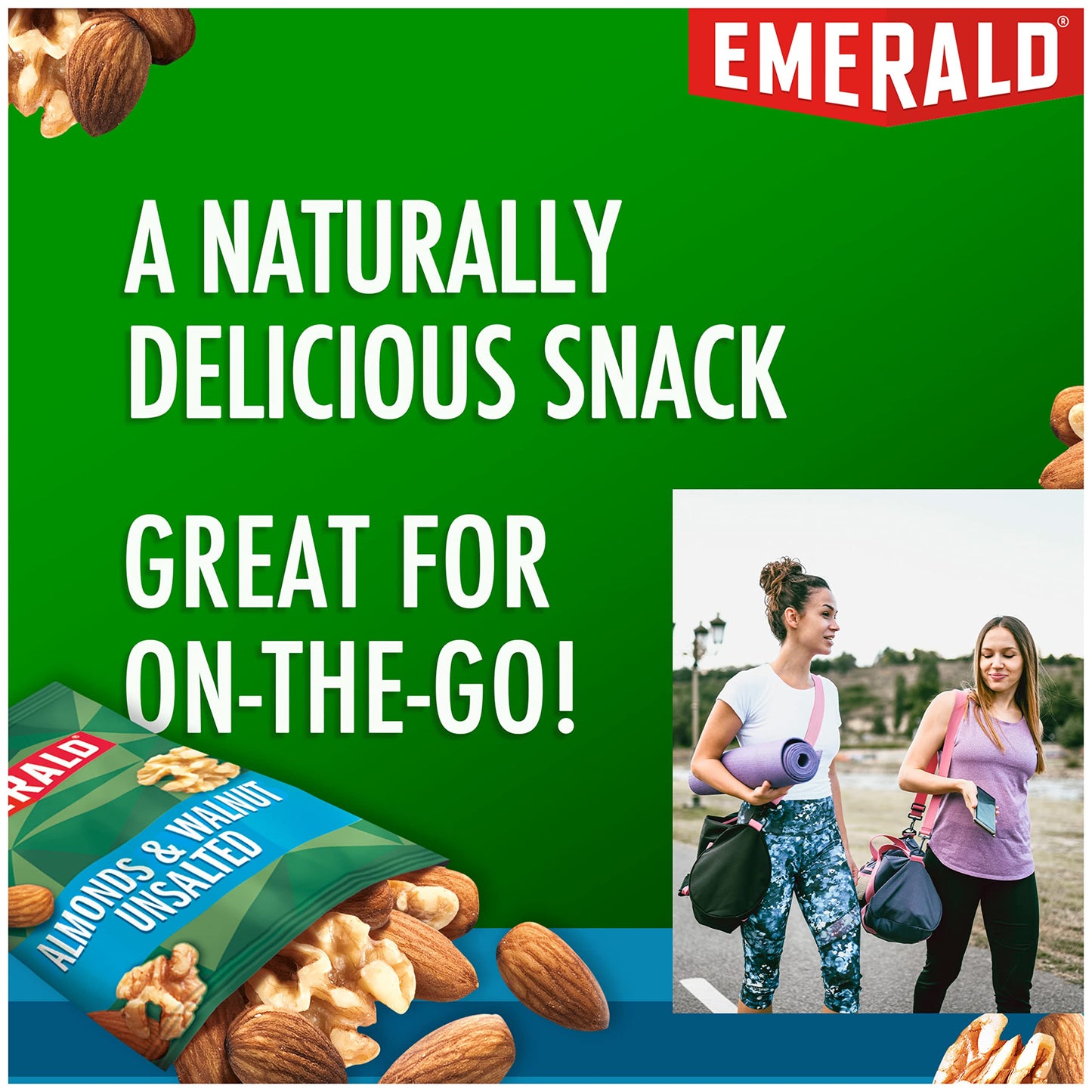 Emerald Nuts Unsalted Almonds and Walnuts 7 Ct (1-Pack), 100-Calorie Individual Packs of Nut Blend, Kosher Certified, Non-GMO, C