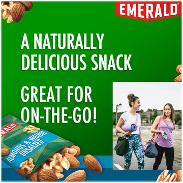 Emerald Nuts Unsalted Almonds and Walnuts 7 Ct (1-Pack), 100-Calorie Individual Packs of Nut Blend, Kosher Certified, Non-GMO, C