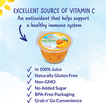 Dole Fruit Bowls Diced Peaches in 100% Juice Snacks, 4oz 36 Total Cups, Gluten & Dairy Free, Bulk Lunch Snacks for Kids & Adults