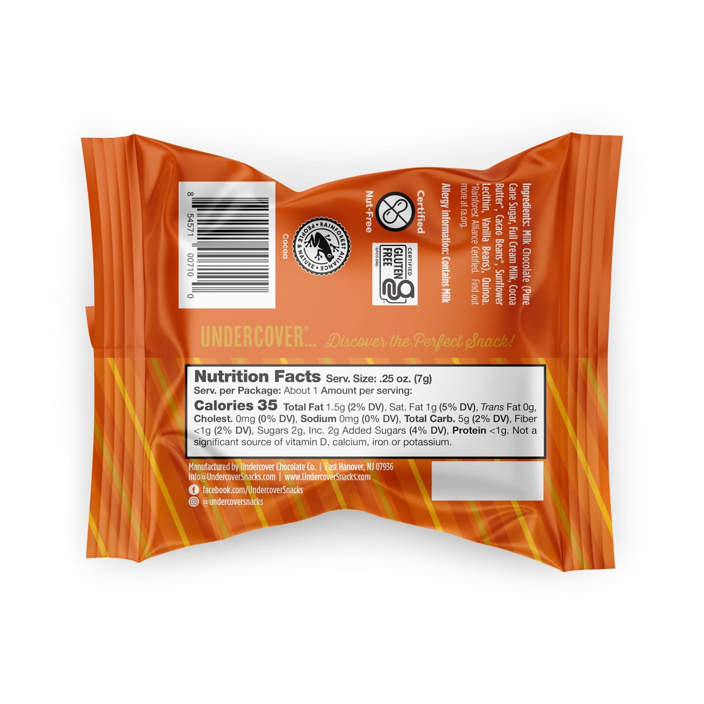 Undercover Chocolate Quinoa Crisps - Milk Chocolate | 70-Count, Individually Wrapped Crisps | Gluten Free, Nut-Free, Allergen Fr