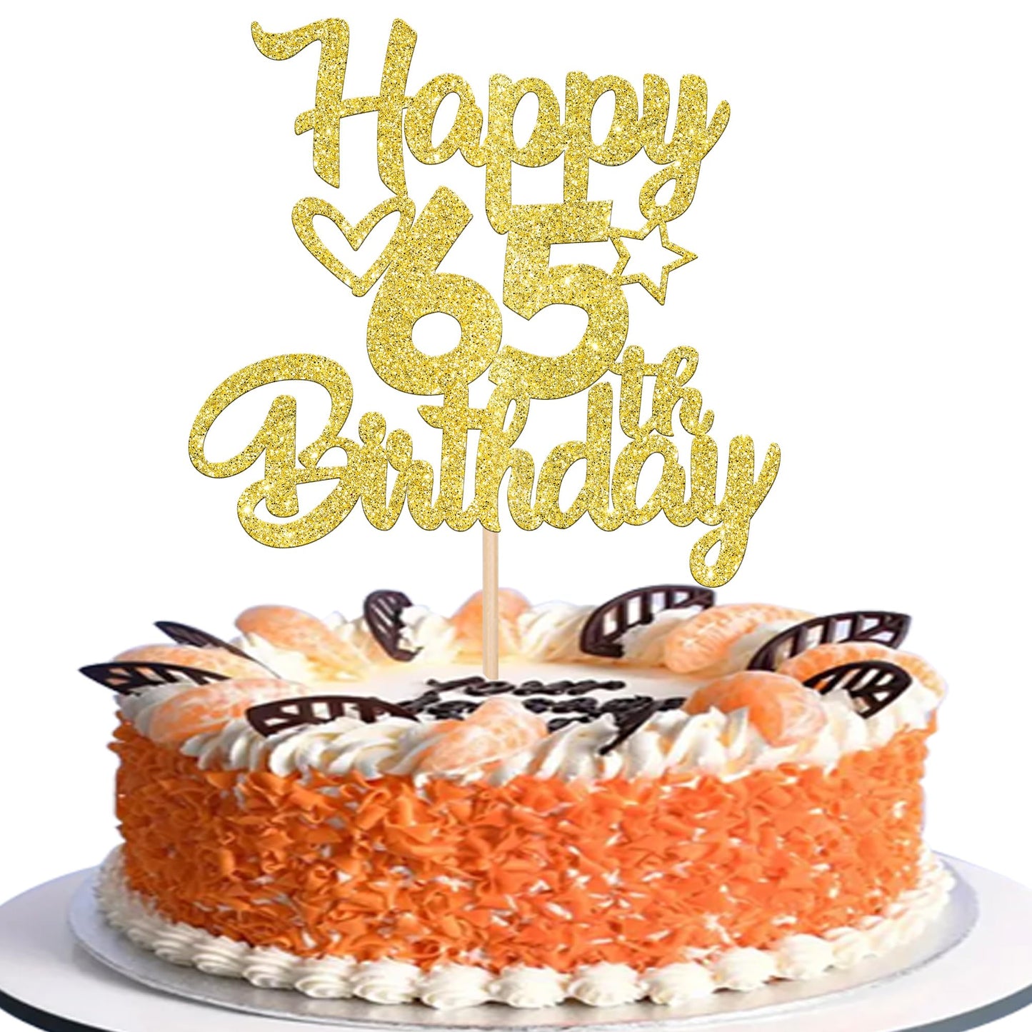 YCTHUNFISH 65th Birthday Cake Topper Glitter Heart Star Gold Bamboo Decoration