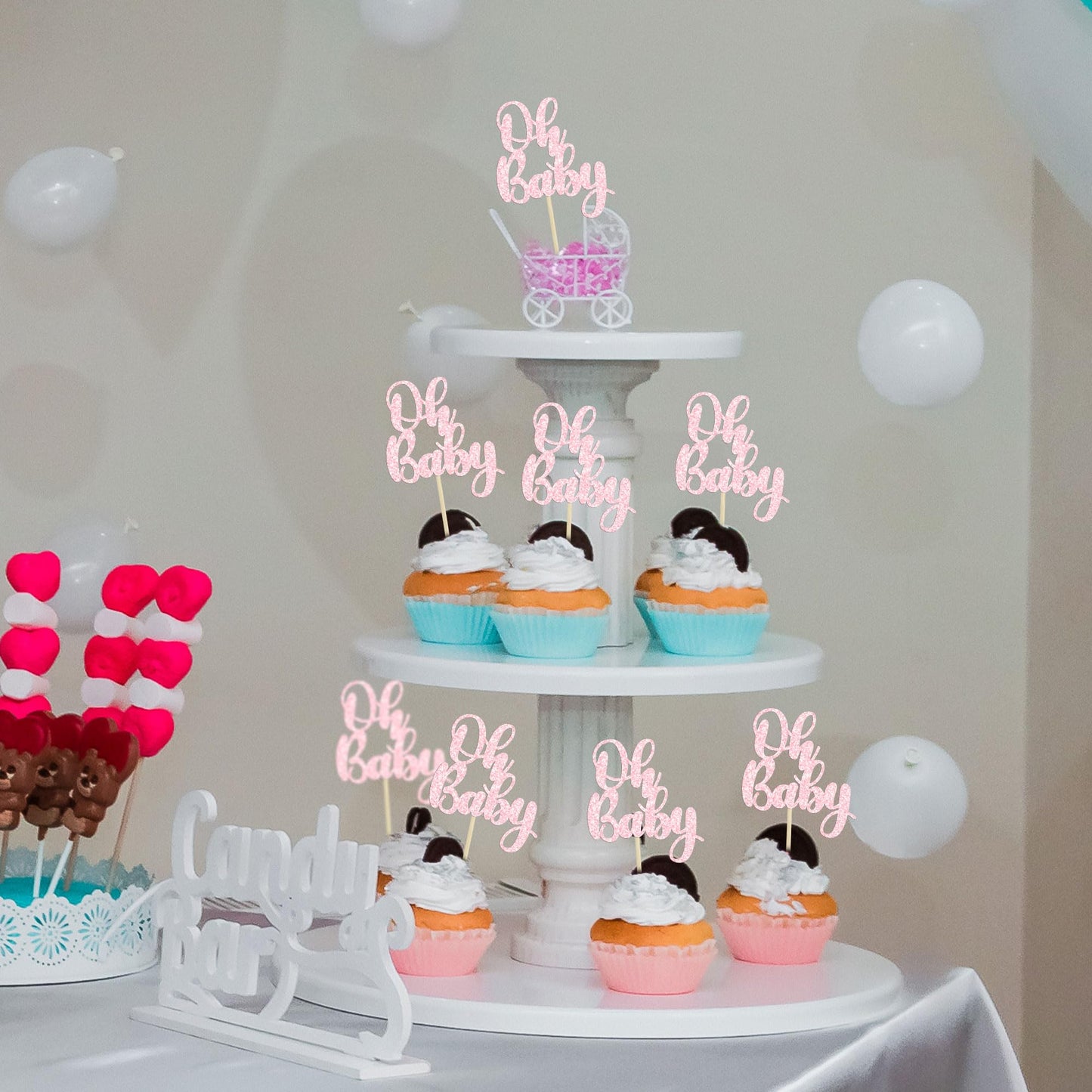 Gyufise 36Pcs Oh Baby Cupcake Toppers Glitter Baby Shower Cupcake Picks For Gender Reveal Baby Shower Kids Boys Girls Birthday P
