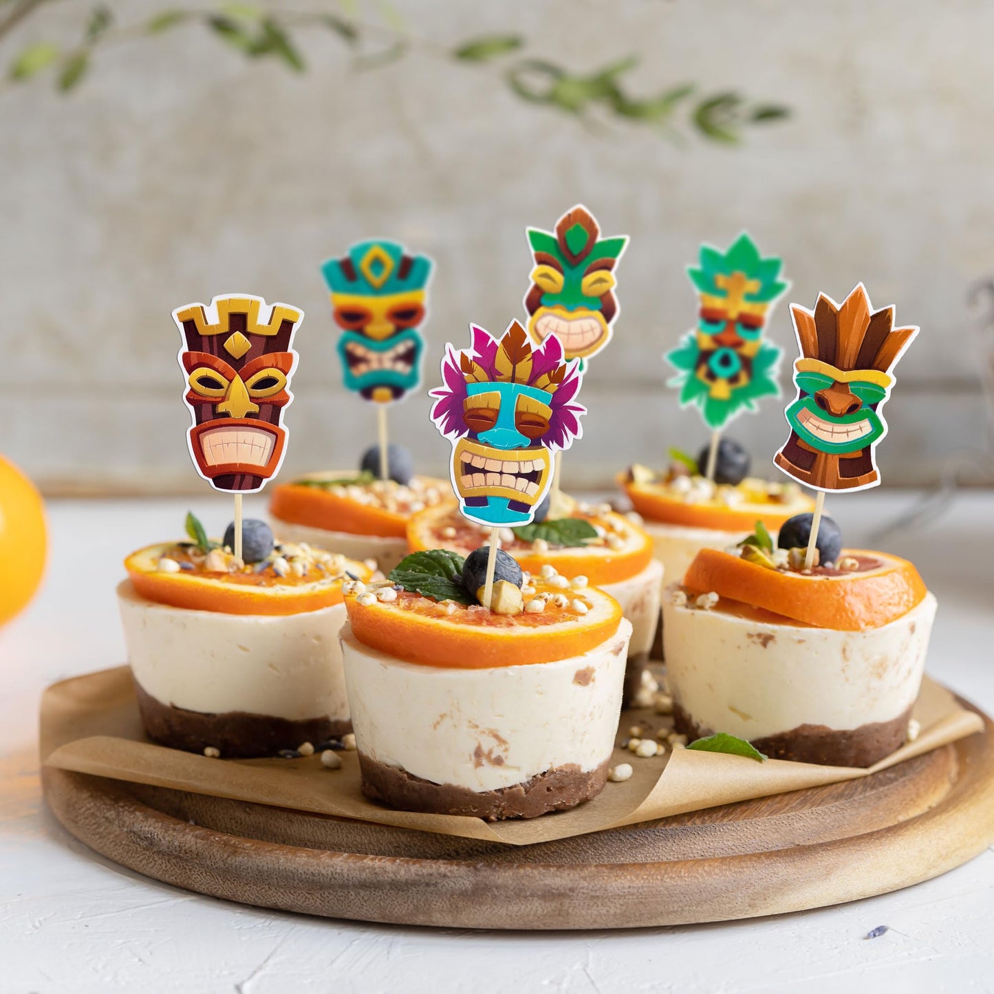 Gyufise 36Pcs Hawaii Tiki Cupcake Toppers Hawaiian Tropical Tiki Totem Hawaiian Themed Party Cake Decorations For Summer Aloha T