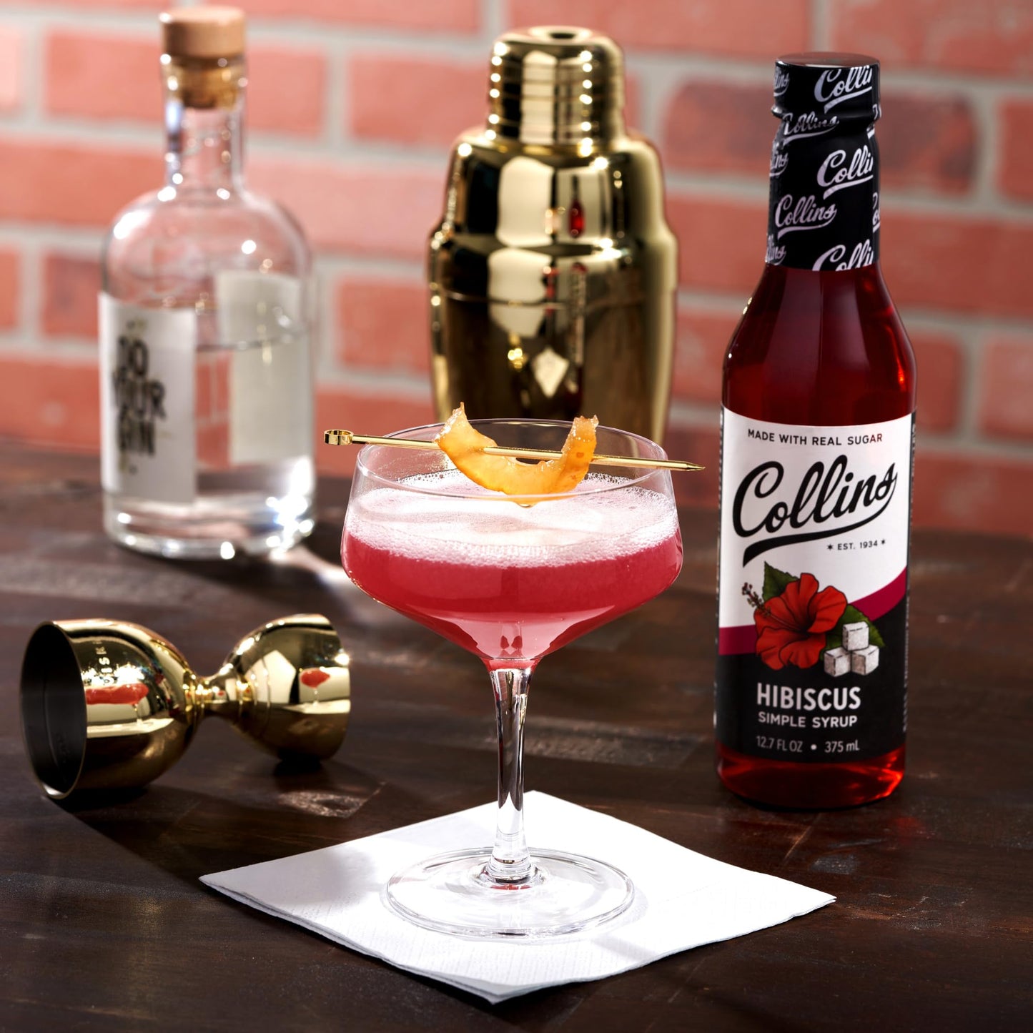 Collins Hibiscus Simple Syrup, 12.7 Fl Oz, Red, Plastic, Model 11828, Perfect for Cocktails and Beverages